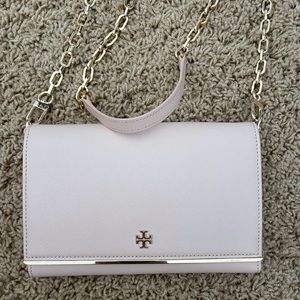 Tory Burch Pink Robinson Leather Wallet on a Chain